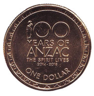 Монета 1 доллар. 2015 год, Австралия. 100 лет героям событий ANZAC.