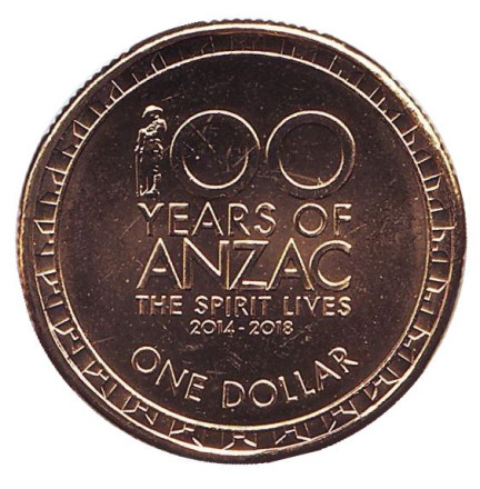 Монета 1 доллар. 2015 год, Австралия. 100 лет героям событий ANZAC.