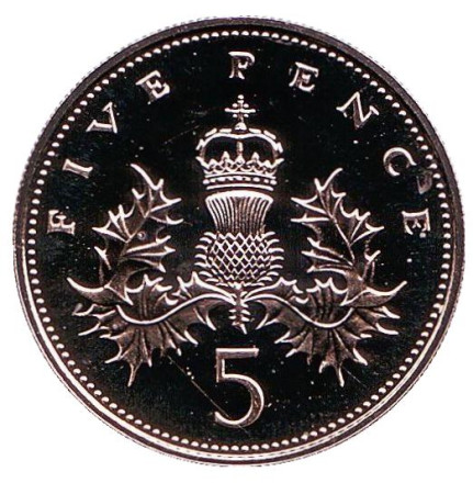 Монета 5 пенсов. 1985 год, Великобритания. BU.
