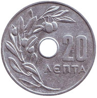 Монета 20 лепт. 1964 год, Греция. Монета 20 лепт. 1964 год, Греция.