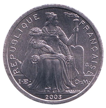 Монета 2 франка. 2003 год, Новая Каледония. UNC. Птица кагу.