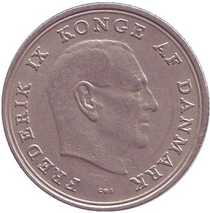 Монета 1 крона. 1971 год, Дания.