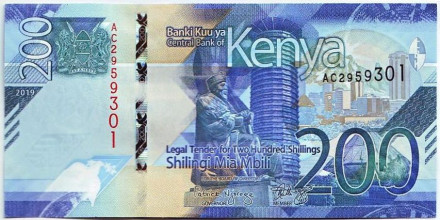 Банкнота 200 шиллингов. 2019 год, Кения.