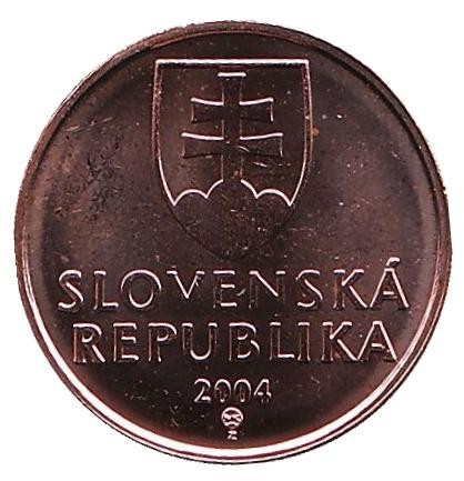 Монета 50 геллеров. 2004 год, Словакия. BU. Башня замка Девин.