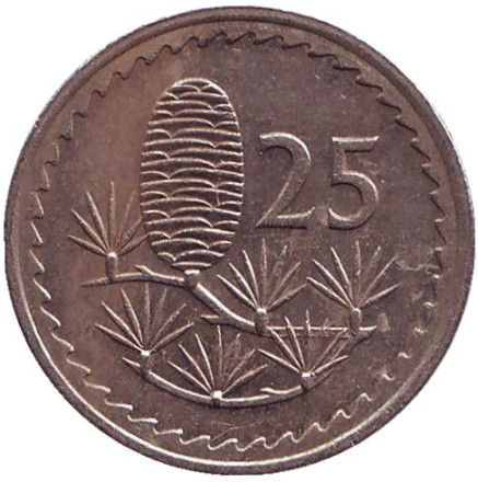 Монета 25 миллей. 1981 год. Кипр. Из обращения. Ливанский кедр.
