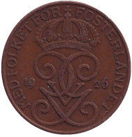 Монета 5 эре. 1926 год, Швеция. Монета 5 эре. 1926 год, Швеция.