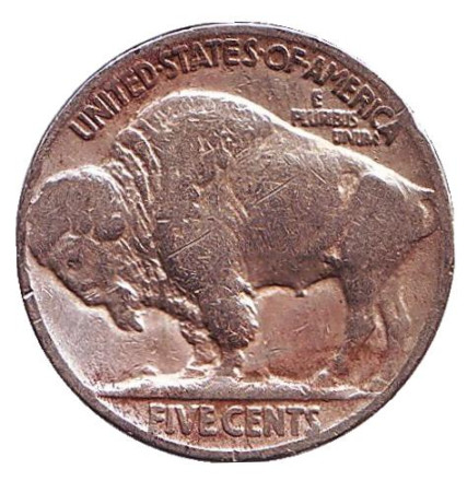 Монета 5 центов. 1924 год (P), США. Бизон. Индеец.