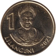 Монета 1 лилангени. 2021 год, Эсватини (Свазиленд). Король Мсавати III. Дзелигве Шонгве.