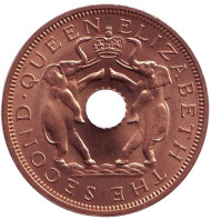 Монета 1 пенни. 1962 год, Родезия и Ньясалэнд. Слоны.