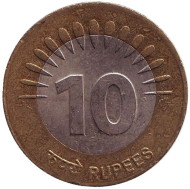 Монета 10 рупий. 2009 год, Индия. ("°" - Ноида). Монета 10 рупий. 2009 год, Индия. ("°" - Ноида).