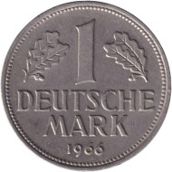 Монета 1 марка. 1966 год (F), ФРГ.
