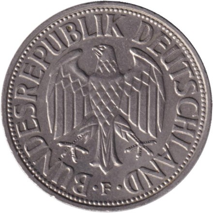 Монета 1 марка. 1966 год (F), ФРГ. Монета 1 марка. 1966 год (F), ФРГ.