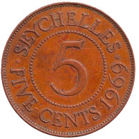 Монета 5 центов. 1969 год, Сейшельские острова.