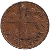 Монета 5 центов. 1979 год, Барбадос. Маяк. Монета 5 центов. 1979 год, Барбадос. Маяк.