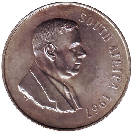 Монета 1 ранд. 1967 год, ЮАР. (SOUTH AFRICA) Первая годовщина смерти Хендрика Фервурда. Монета 1 ранд. 1967 год, ЮАР. (SOUTH AFRICA) Первая годовщина смерти Хендрика Фервурда.