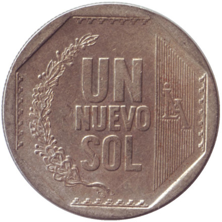 Монета 1 новый соль. 2001 год, Перу.