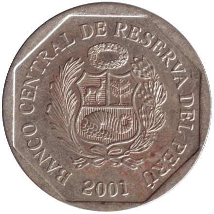 Монета 1 соль. 2001 год, Перу. Монета 1 соль. 2001 год, Перу.