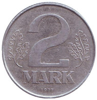 Монета 2 марки. 1977 год (A), ГДР. Монета 2 марки. 1977 год (A), ГДР.
