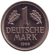 Монета 1 марка. 1998 год (G), ФРГ. Монета 1 марка. 1998 год (G), ФРГ.