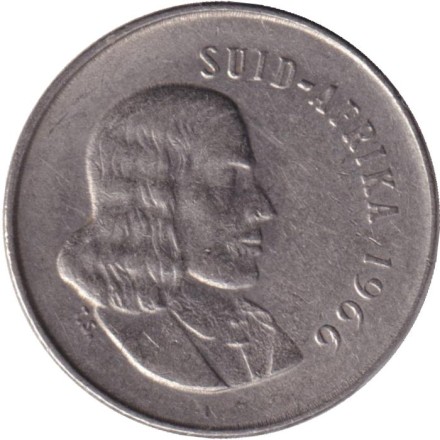 Монета 5 центов. 1966 год, Южная Африка. (Suid Afrika). Африканская красавка.