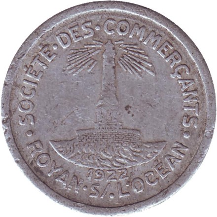 Общество коммерсантов. Токен номиналом 10 сантимов. 1922 год, Руайан, Франция.