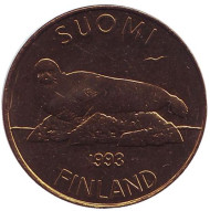Монета 5 марок. 1993 год, Финляндия. UNC. Тюлень. Монета 5 марок. 1993 год, Финляндия. UNC. Тюлень.