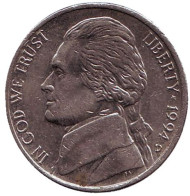 Монета 5 центов. 1994 год (D), США. Джефферсон. Монтичелло. Монета 5 центов. 1994 год (D), США. Джефферсон. Монтичелло.