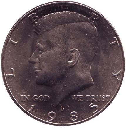 Монета 50 центов. 1985 год (D), США. UNC. Джон Кеннеди.