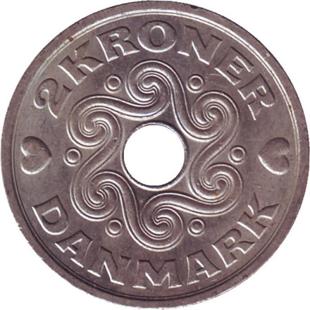 Монета 2 кроны. 2004 год, Дания.
