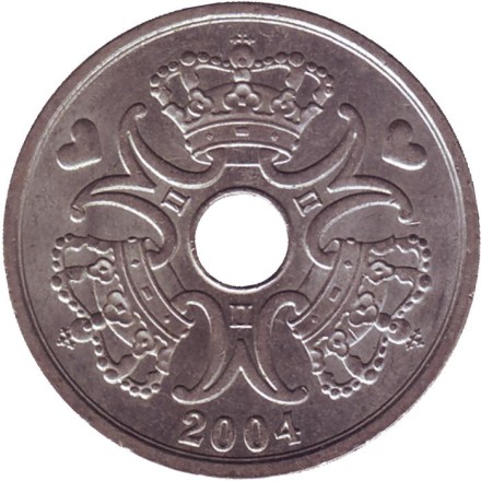 Монета 2 кроны. 2004 год, Дания. Монета 2 кроны. 2004 год, Дания.