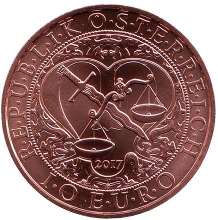 Монета 10 евро. 2017 год, Австрия. Архангел Михаил. Посланники небес.