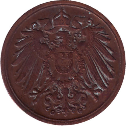 Монета 1 пфенниг. 1907 год (G), Германская империя.