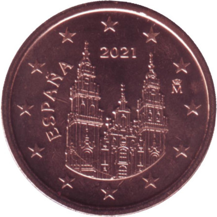 Монета 2 цента. 2021 год, Испания.