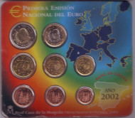 Набор монет евро в планшетке. 2002 год, Испания.