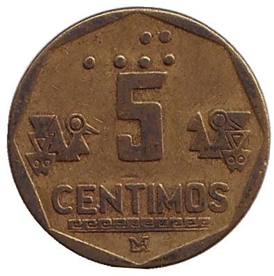 Монета 5 сентимов. 1995 год, Перу.