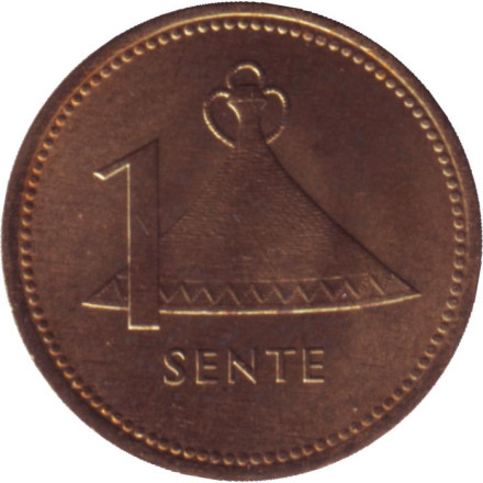 Монета 1 сенте. 1979 год, Лесото. Соломенная шляпа народа Басуто.