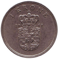 Монета 1 крона. 1961 год, Дания. Монета 1 крона. 1961 год, Дания.