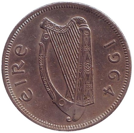 Монета 2 шиллинга (1 флорин). 1964 год, Ирландия. Лосось.