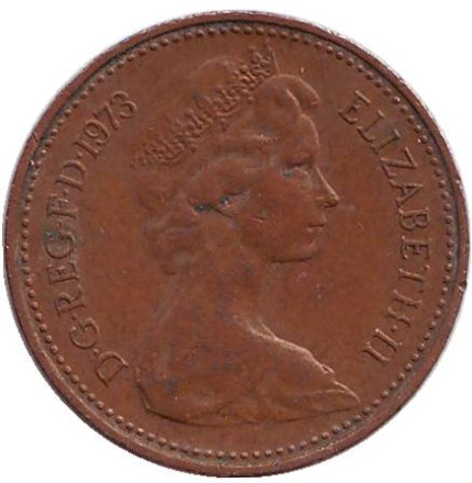 Монета 1 пенни. 1973 год, Великобритания. Монета 1 пенни. 1973 год, Великобритания.