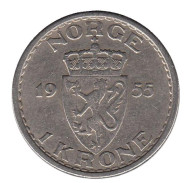 Монета 1 крона. 1955 год, Норвегия. Монета 1 крона. 1955 год, Норвегия.