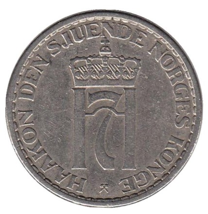 Монета 1 крона. 1955 год, Норвегия. Монета 1 крона. 1955 год, Норвегия.