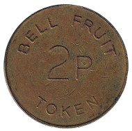Игровой жетон "2p / TOKEN. Bell Fruit". (Токен), Великобритания. Игровой жетон "2p / TOKEN. Bell Fruit". (Токен), Великобритания.
