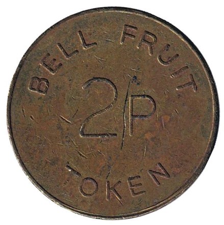 Игровой жетон "2p / TOKEN. Bell Fruit". (Токен), Великобритания.