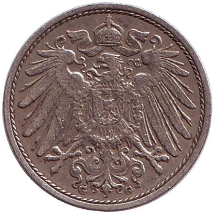 Монета 10 пфеннигов. 1912 год (G), Германская империя. Монета 10 пфеннигов. 1912 год (G), Германская империя.