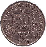 Монета 50 франков. 2009 год, Западные Африканские штаты. Монета 50 франков. 2009 год, Западные Африканские штаты.
