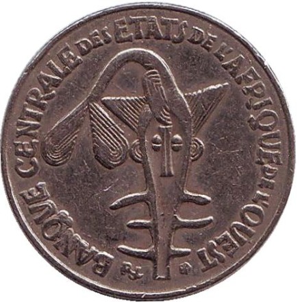 Монета 50 франков. 2009 год, Западные Африканские штаты. Монета 50 франков. 2009 год, Западные Африканские штаты.