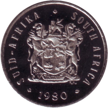 Монета 5 центов. 1980 год, Южная Африка. Proof. Африканская красавка.