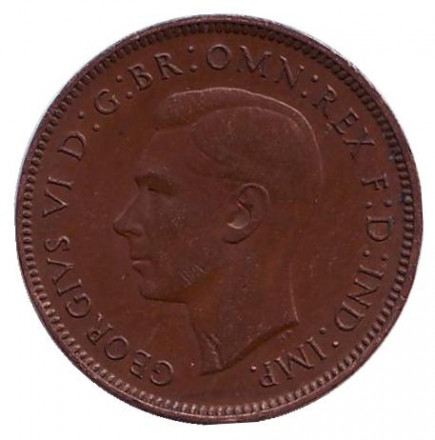 Монета 1 фартинг. 1948 год, Великобритания. Крапивник. (Птица).