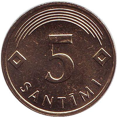 Монета 5 сантимов, 2006 год, Латвия. UNC.