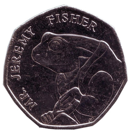Монета 50 пенсов. 2017 год, Великобритания. Лягушка Джереми Фишер. 150 лет со дня рождения Беатрис Поттер.